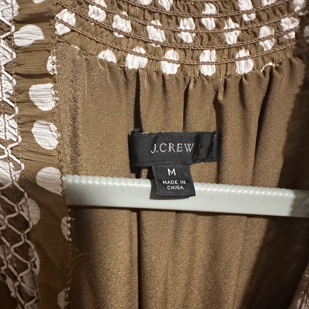 J Crew Smocked-Waist Midi Dress in Polka Dot Pecan Ivory Size Medium - Picture 9 of 9